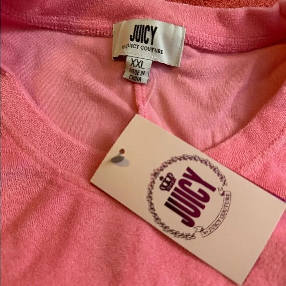 JUICY COUTURE Top Short Sleeve Cropped Design Terry Cloth Fabric Pink W XXL NWT - Picture 8 of 10